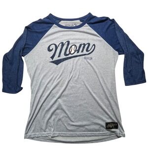 Baseballism Mom Raglan 3/4 Sleeve Tee Womens XXL Gray Navy Baseball